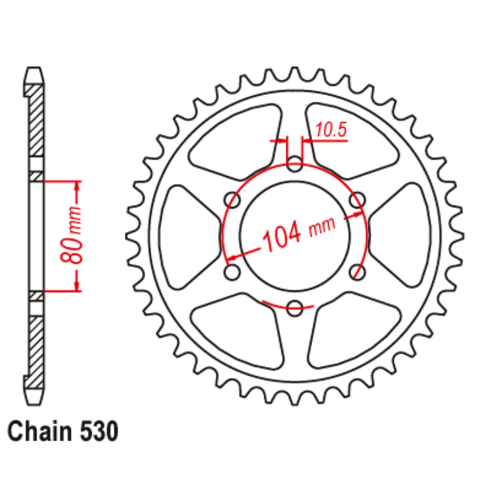 MTX Rear Sprocket Steel Alternate Pitch For KAWASAKI Z1000, Z1000 Z1R 11-054-41