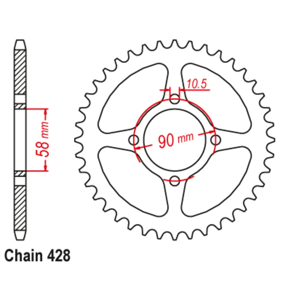 New MTX 44T Sprocket Steel - Rear For HONDA CB125E, CBR125R 11-KTY-44