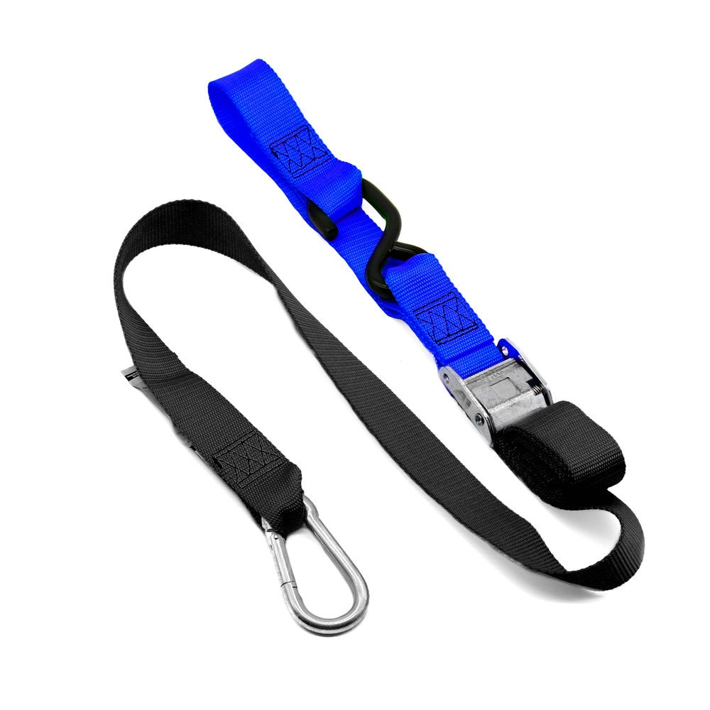 New KUSTOM MX Tie Down 38mm Snap Hook - Black/Blue Loop 20-TD4-BU