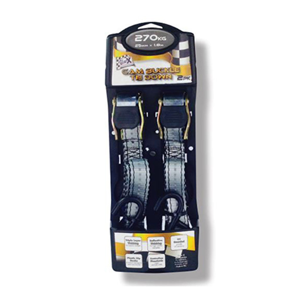 GEAR-X LightGrey 1.8m Cam Buckle Tie Down Strap Working load 270Kg 2PK GXCB25182
