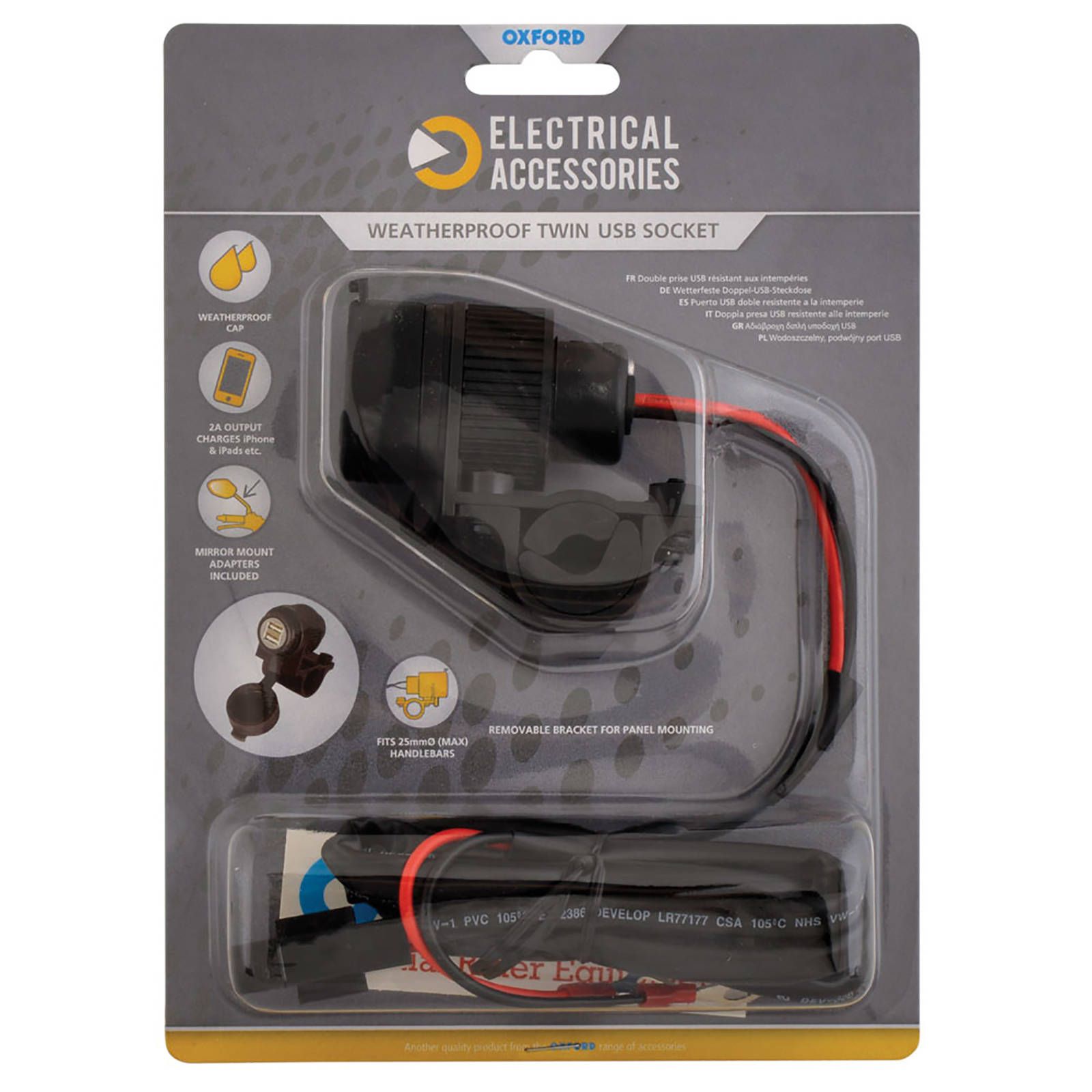 New OXFORD USB Dual Socket - H/Bar Mount #OXEL102