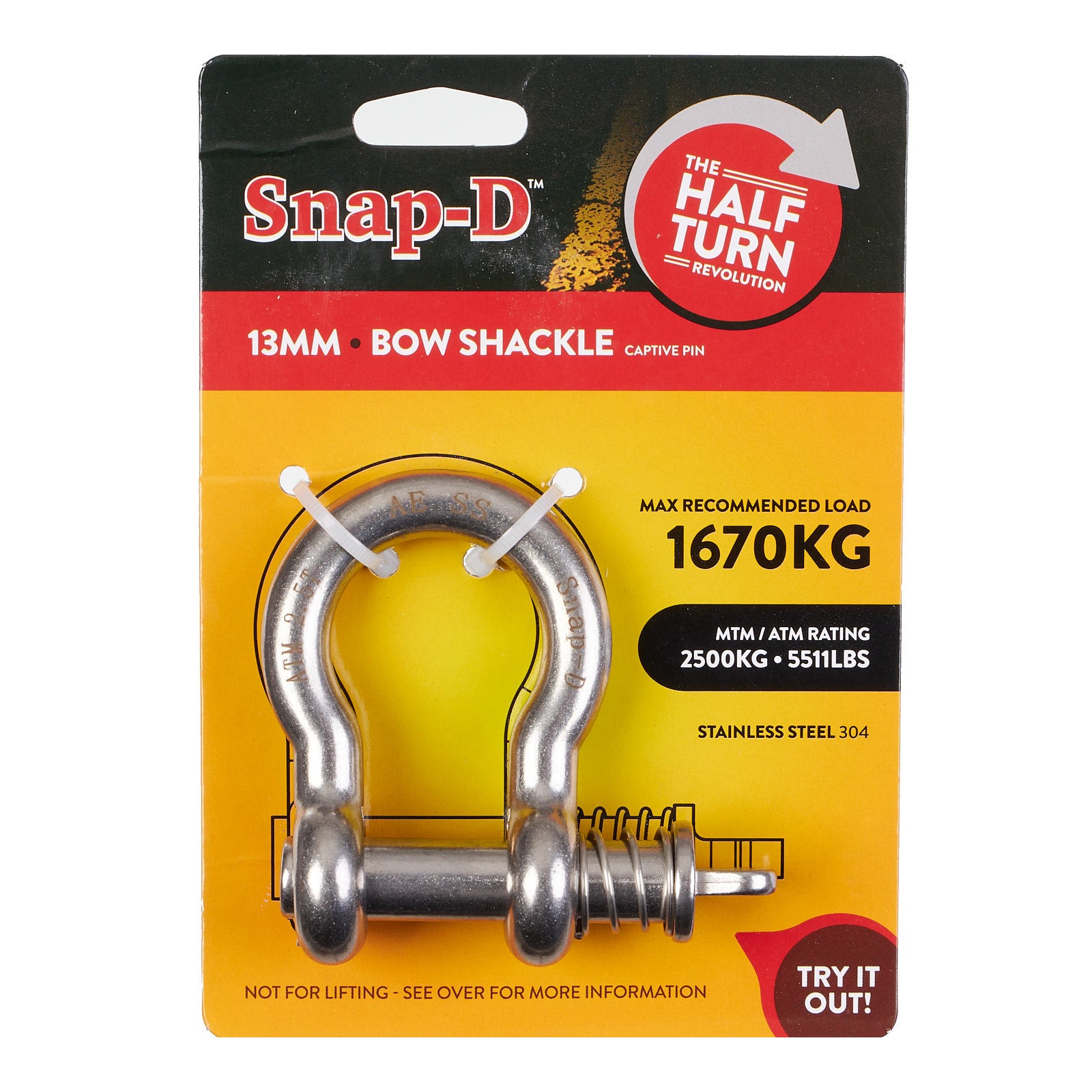 New SNAP-D Stainless Steel Bow Shackle - 13mm #SD13BSS