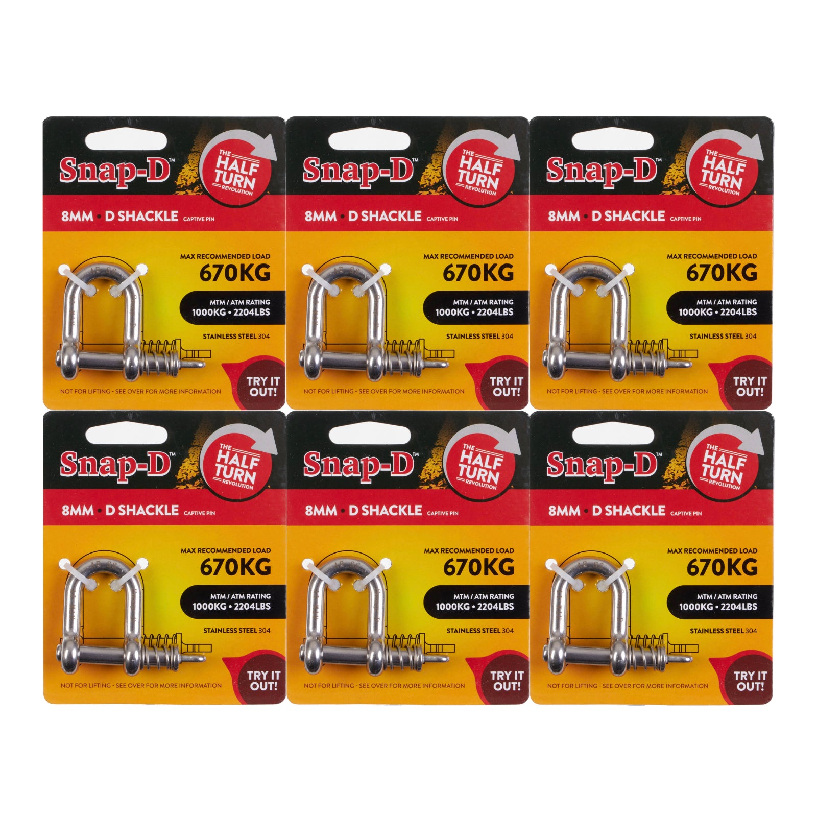 New SNAP-D 8mm D Shackle - 6 Pack Special #SD8DSS6PK