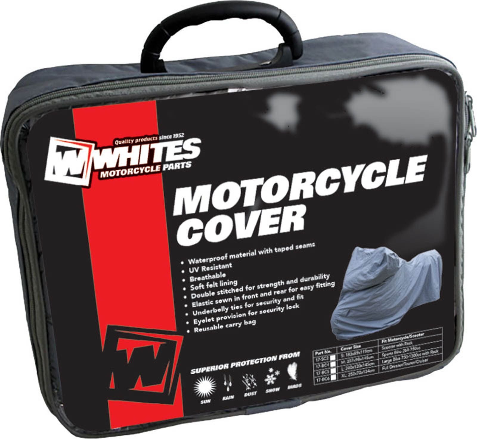 New WHITES Premium Bike Cover - Large 750-1300CC/ Rack #WBCLG
