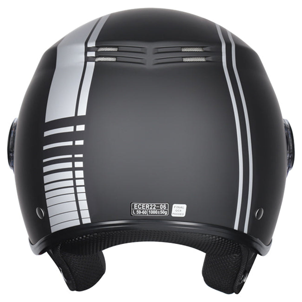 M2R Nimbus ECE22.06 ABS Scooter Helmet - Stripe Black Silver PC-5F - XS #1131085