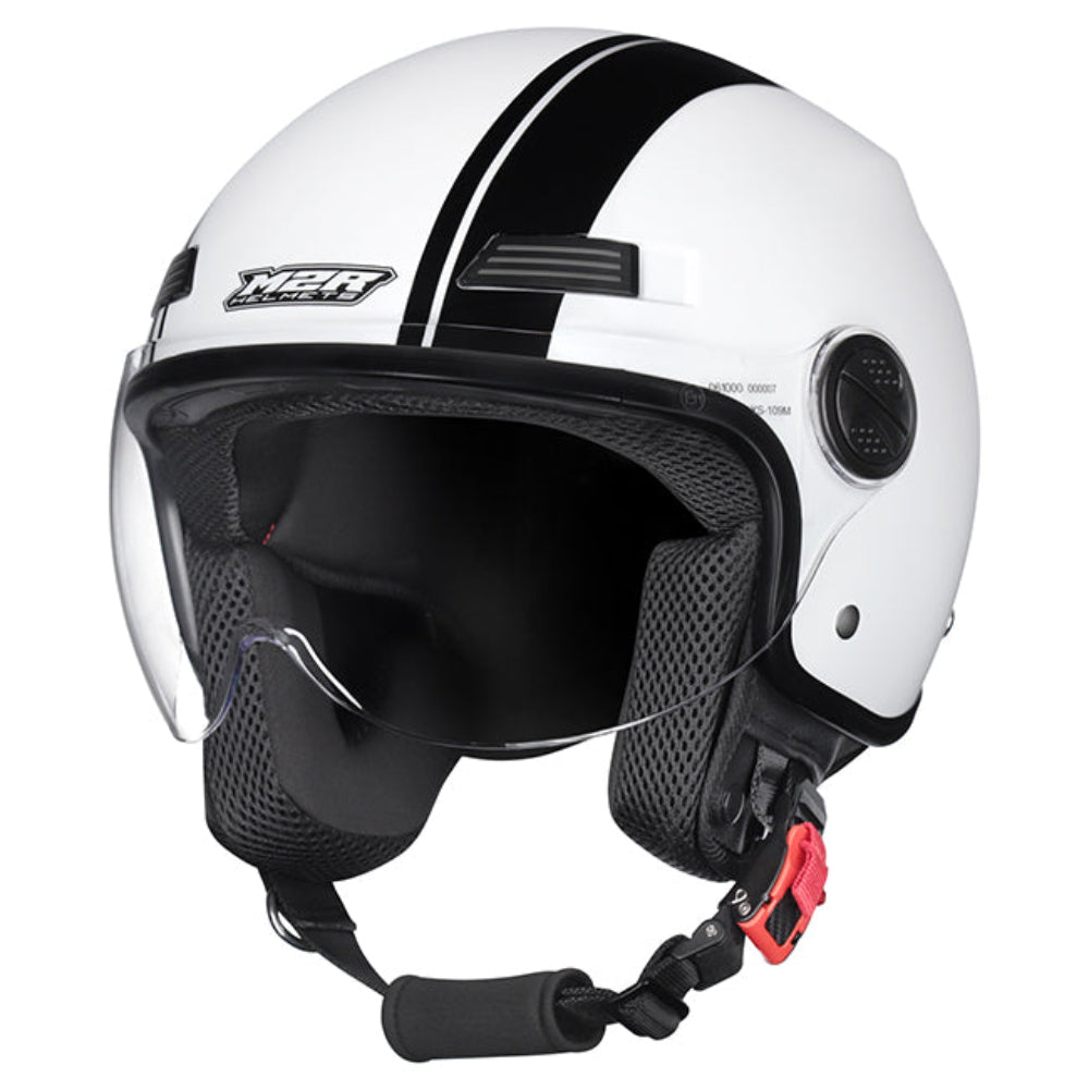 M2R Nimbus ECE22.06 ABS Scooter Helmet - Stripe White Black PC-6 - M #1131093