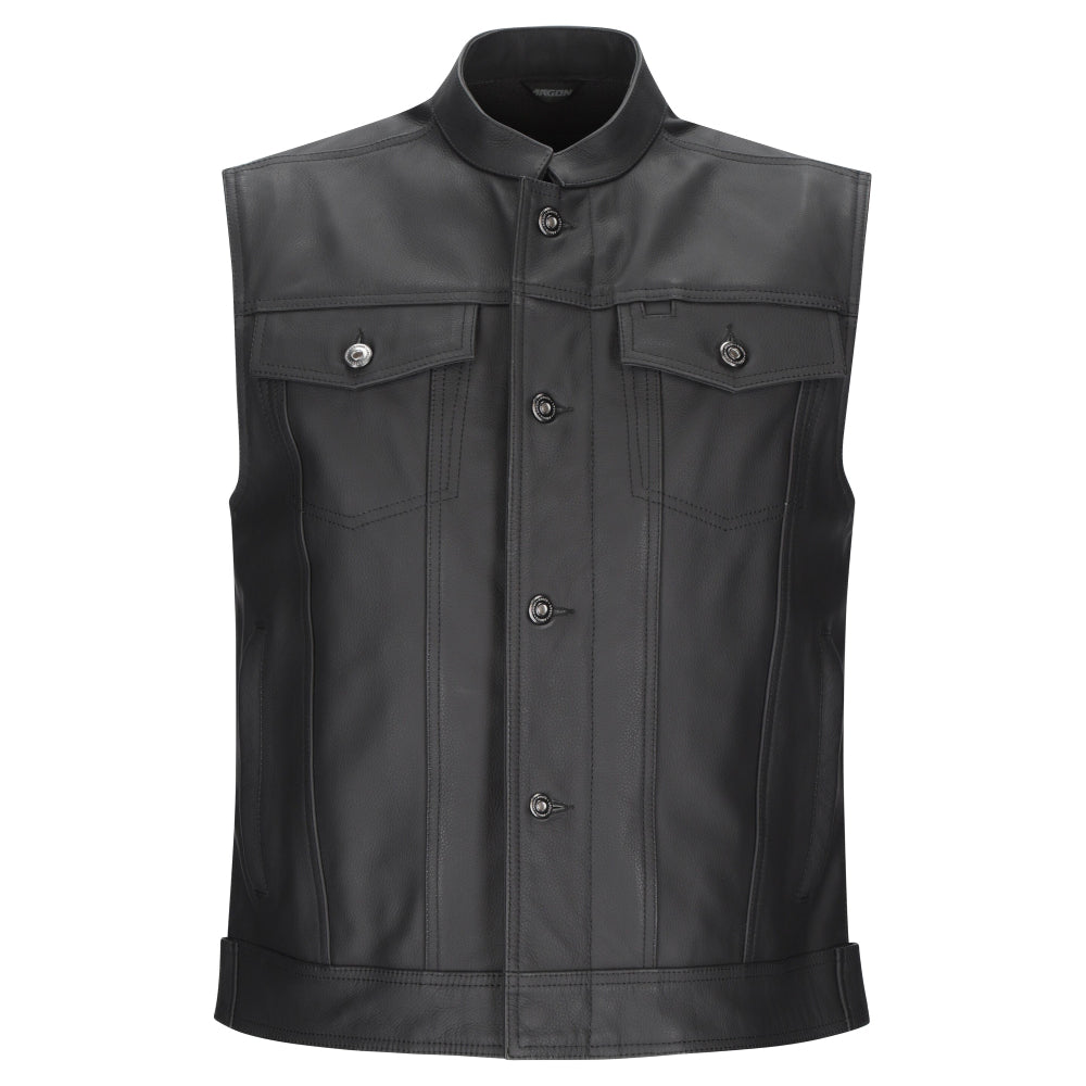 Argon Vice Traditional Cowhide Leather Motorcycle Vest-Black-66 (5X) #2126755