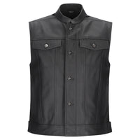 Argon Vice Traditional Cowhide Leather Motorcycle Vest-Black-66 (5X) #2126755