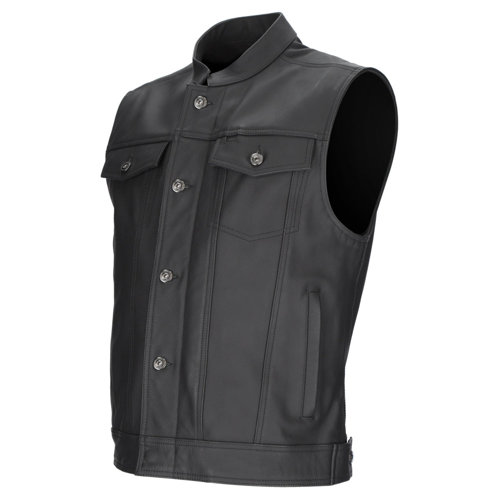 Argon Vice Traditional Cowhide Leather Motorcycle Vest-Black-66 (5X) #2126755