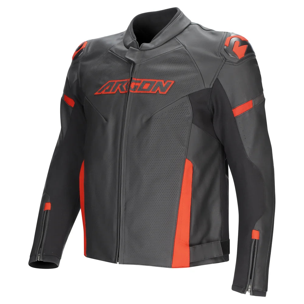 Argon Descent 2 Perforated Leather Motorcycle Jacket-Black/Red-52 (L) #2128732