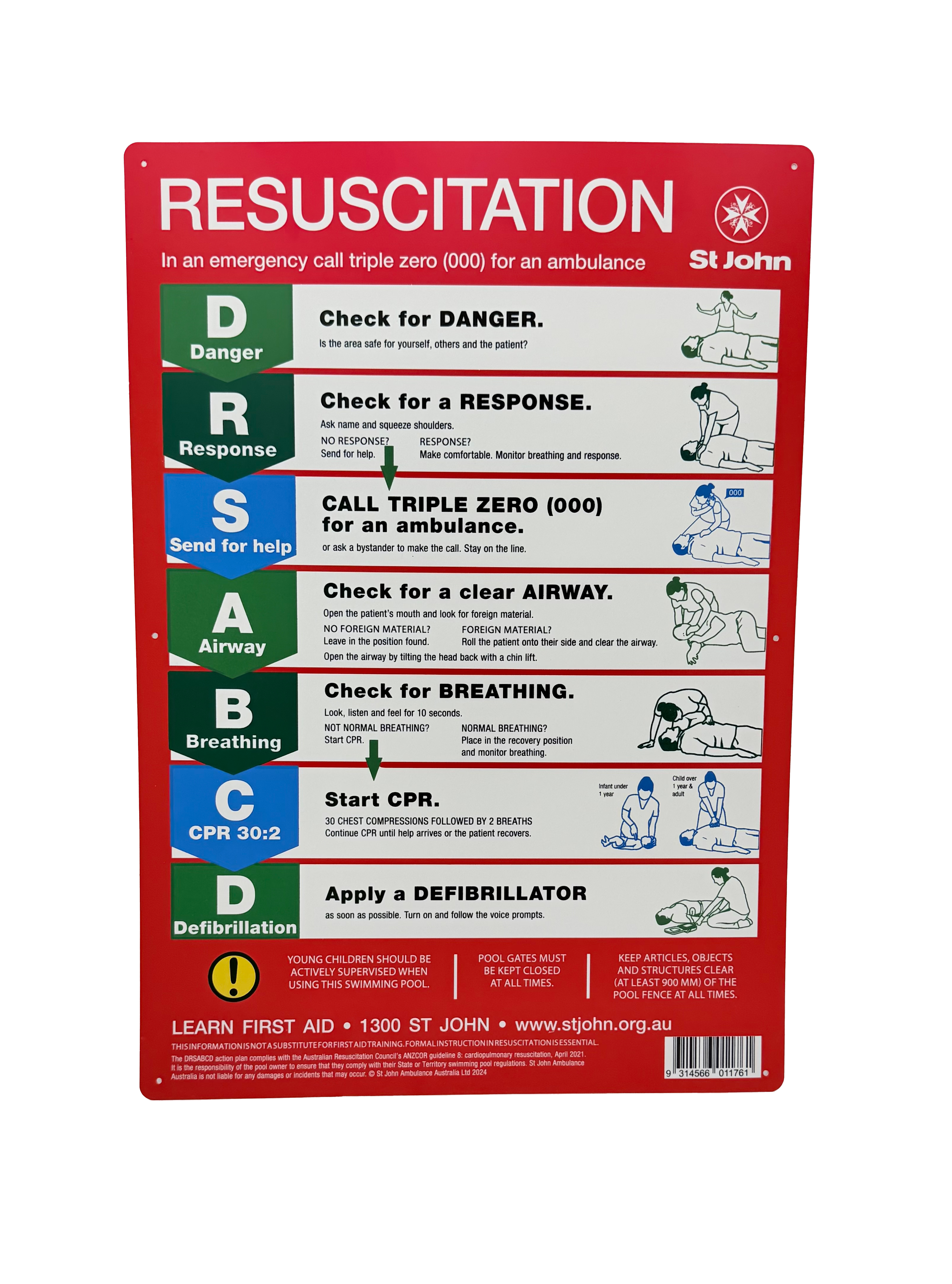 ST JOHN CPR Pools Chart - Polypropylene 42cm x 59cm (A2) #3266