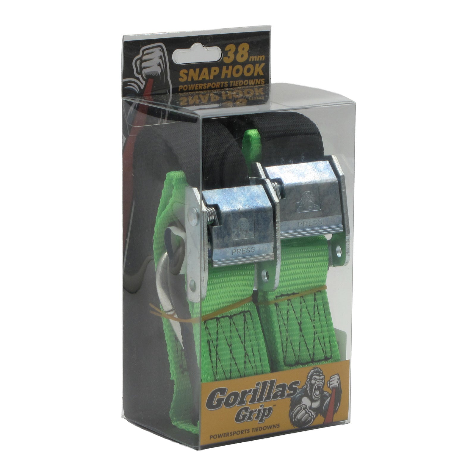 Gorillas Grip Tie Down 38mm S-Hook - Black / Green Loop GGTD4BG#
