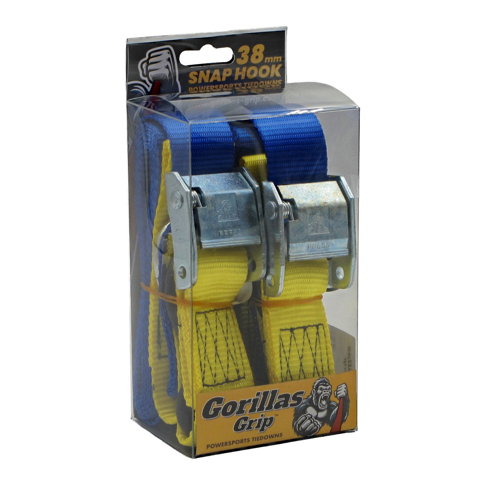 Gorillas Grip Tie Down 38mm S-Hook - Blue / Yellow Loop GGTD4UY#