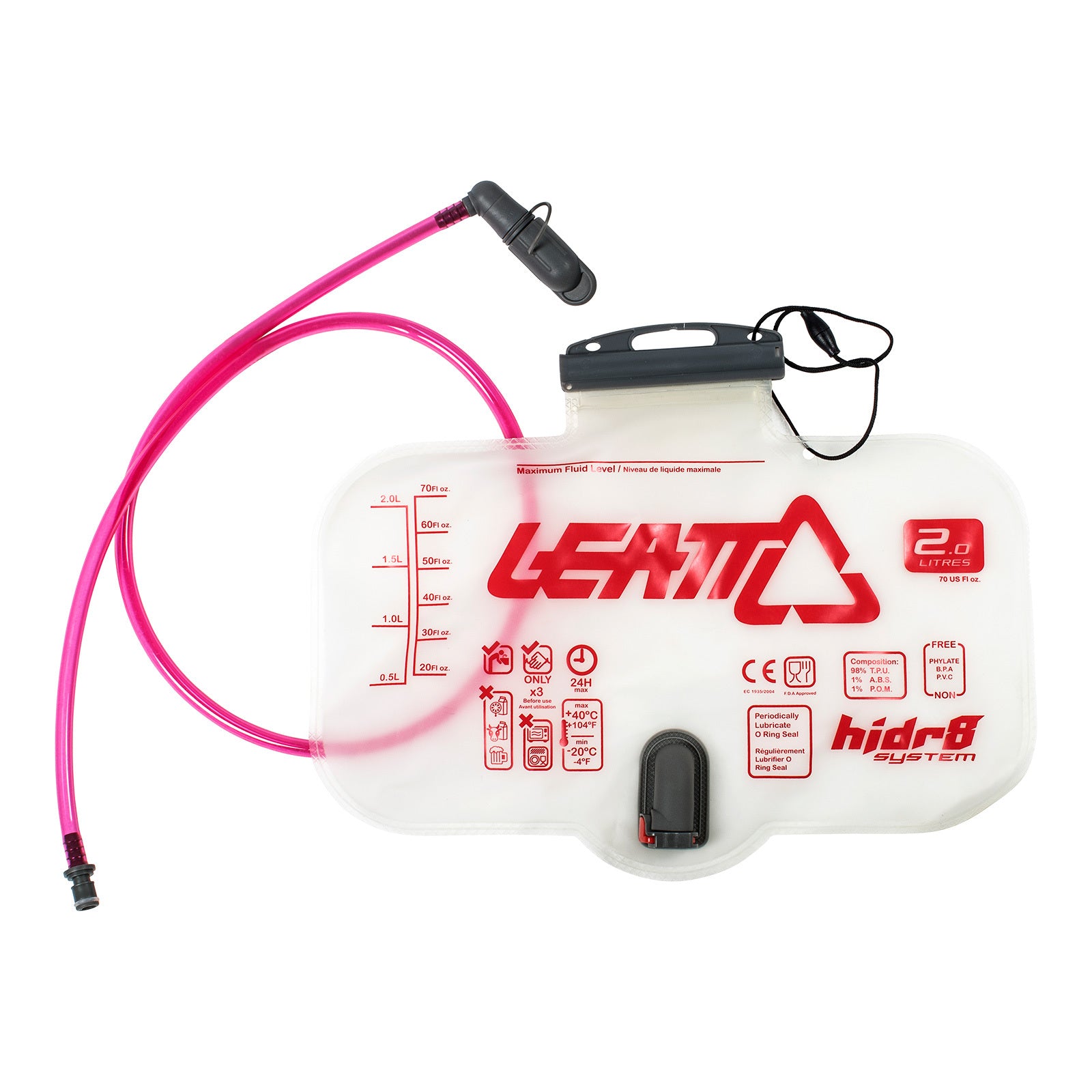 Leatt Bladder Flat CleanTech 2L Horizontal (70oz) with Tube & Bite Vlave LE7018210120#