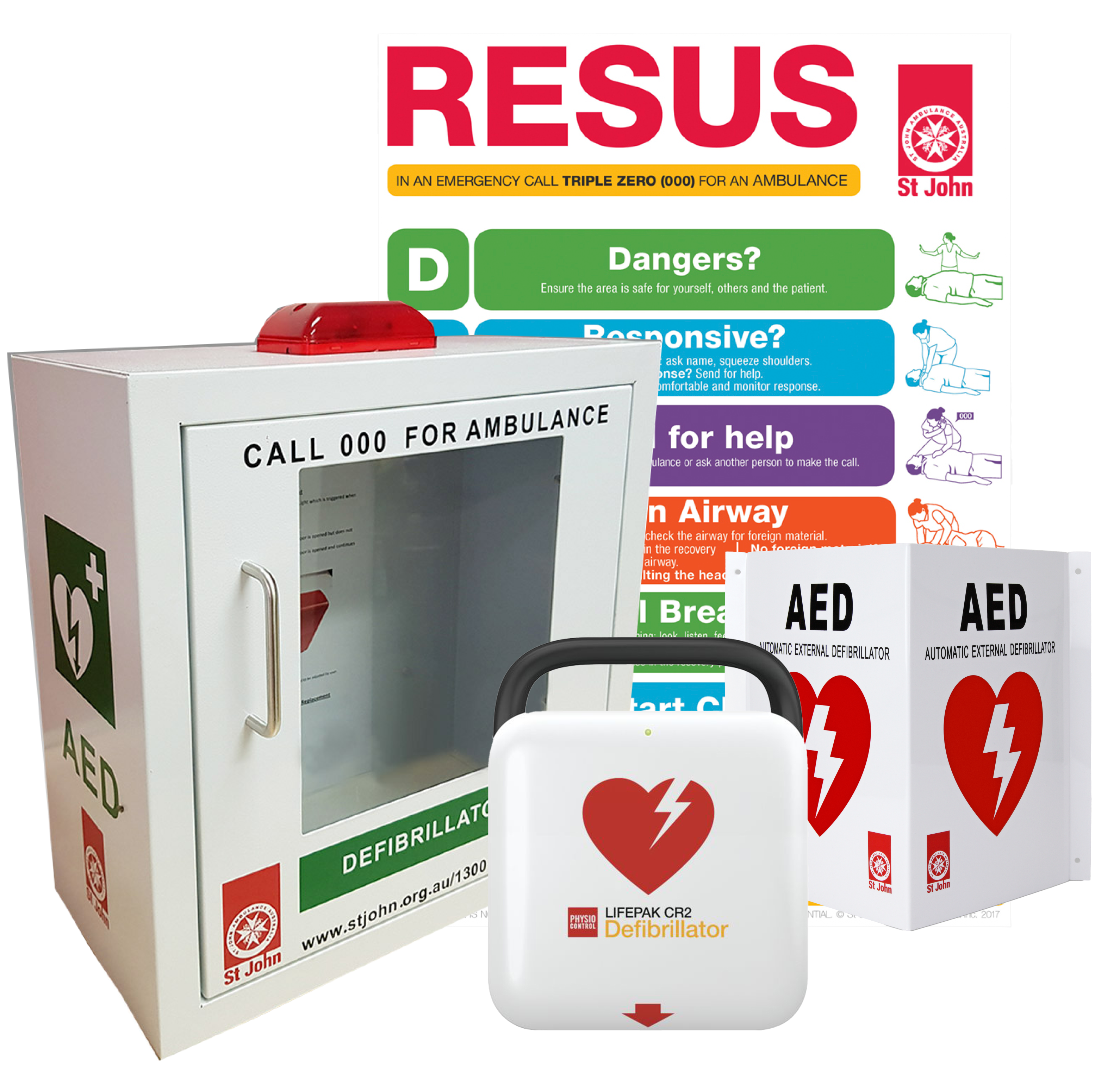 ST JOHN LIFEPAK CR2 Essential Fully Automatic Cabinet Bundle #8883545