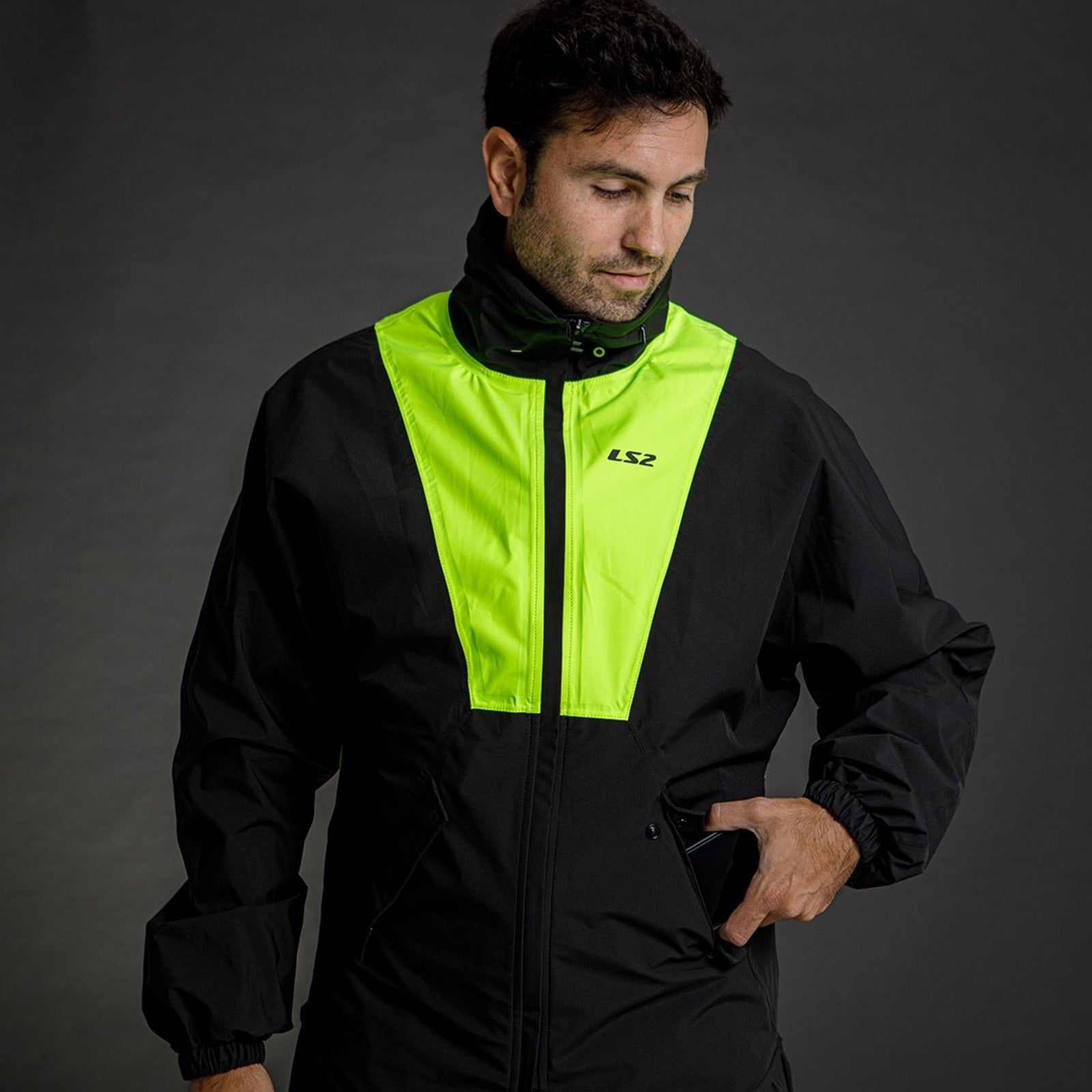 LS2 X-Rain Jacket - Black / Hi-Vis Yellow (3XL–5XL) LS2A63020J0254D#