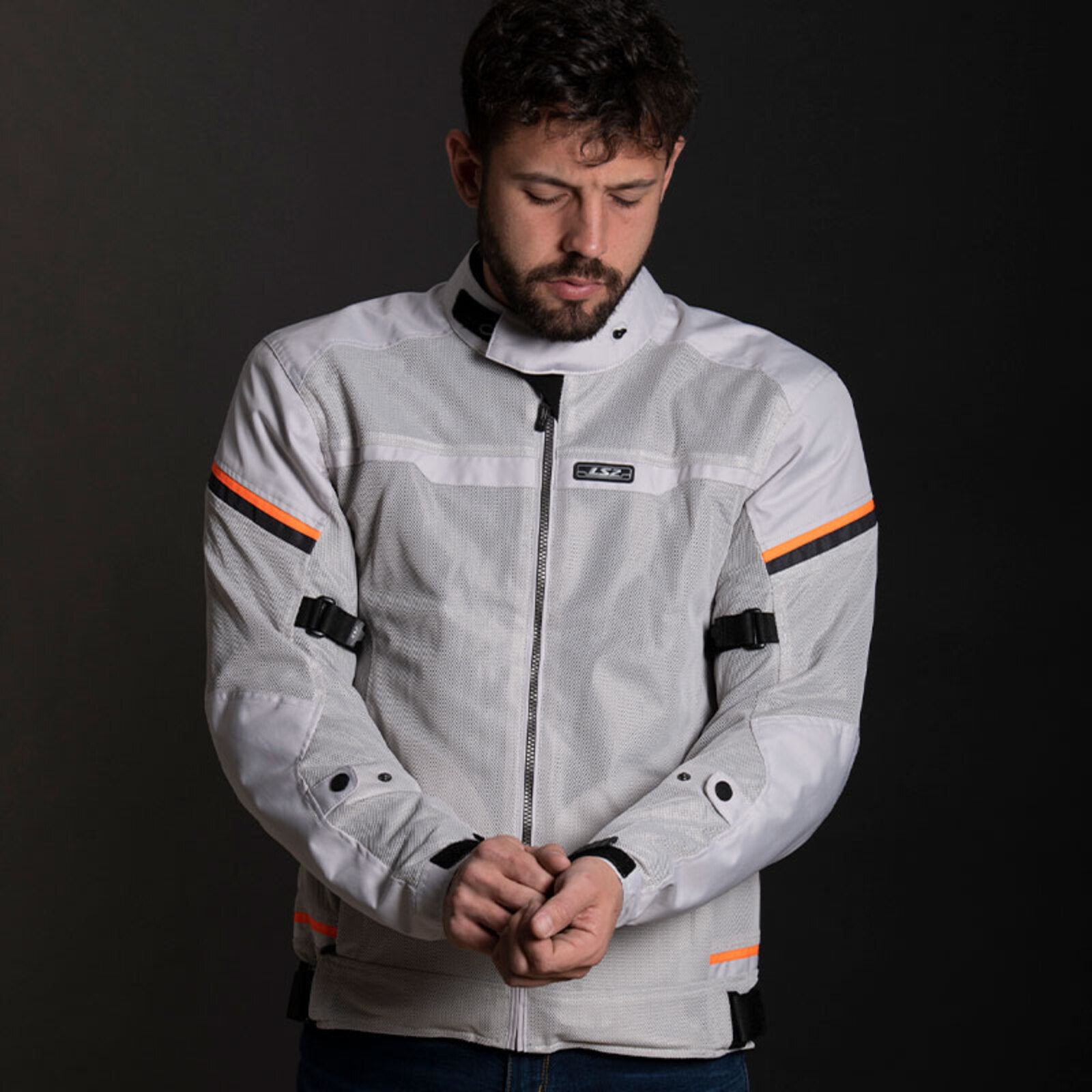 LS2 Riva Men's Jacket - Light Grey / Hi-Vis Orange (XL) LS2A64100S0108XL#