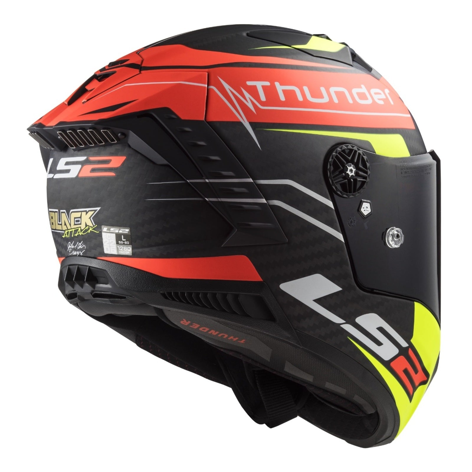 LS2 FF805C Thunder Carbon (XS) Attack - Matte Red / Hi-Vis Yellow 06 LS2FF805ATTREDXS#