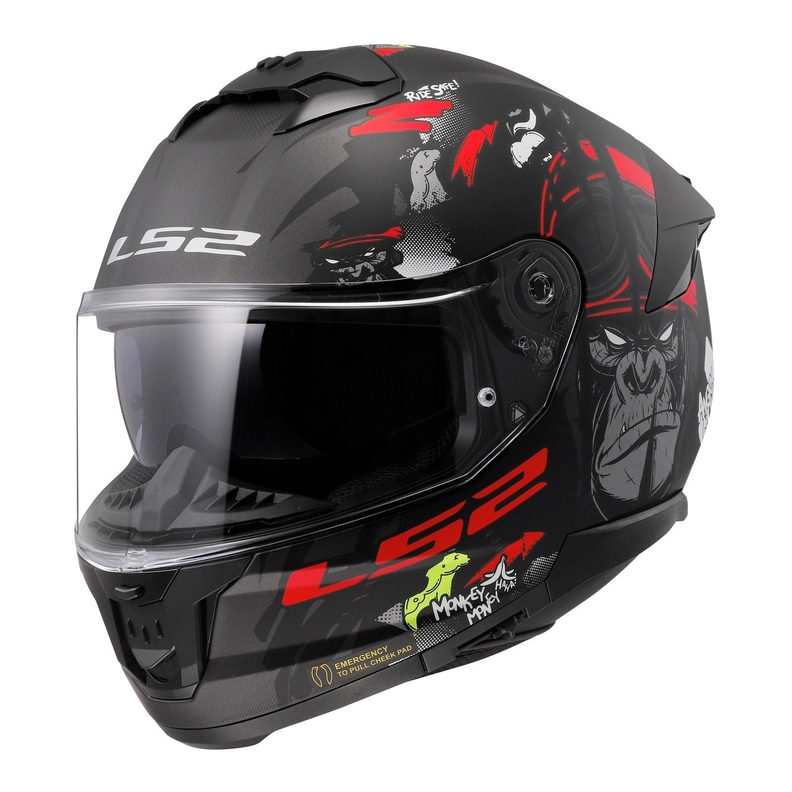 LS2 FF808 Stream II (S) Angry Monkey - Matte Black / Red 06 LS2FF8082AMNKYS#