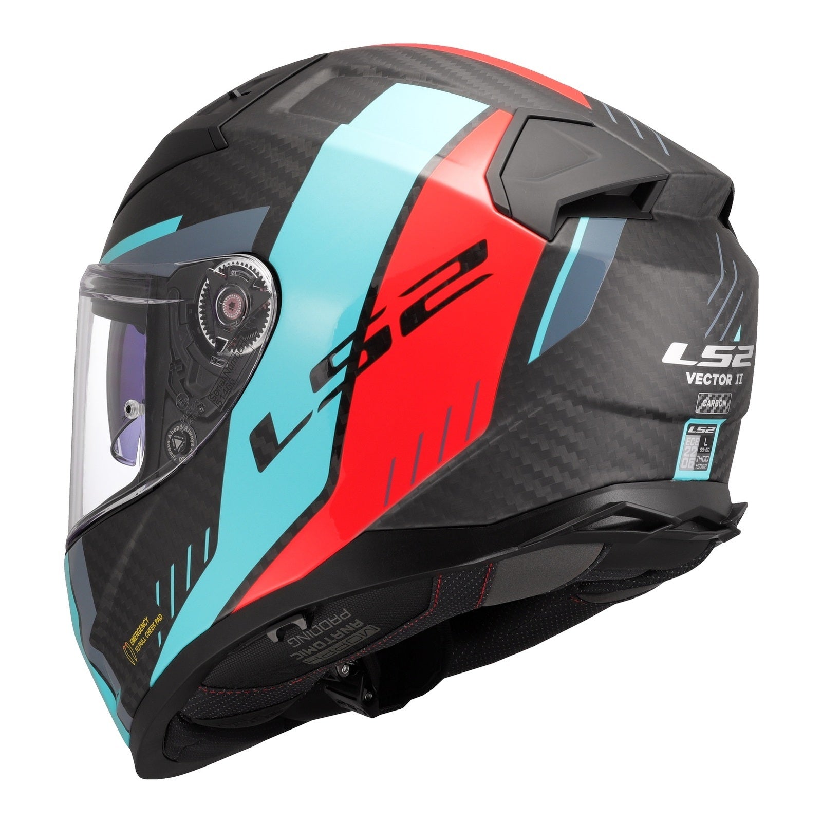 LS2 FF811 Vector II Carbon Grid Helmet - Red / Cyan (M) LS2FF811CGRCM#