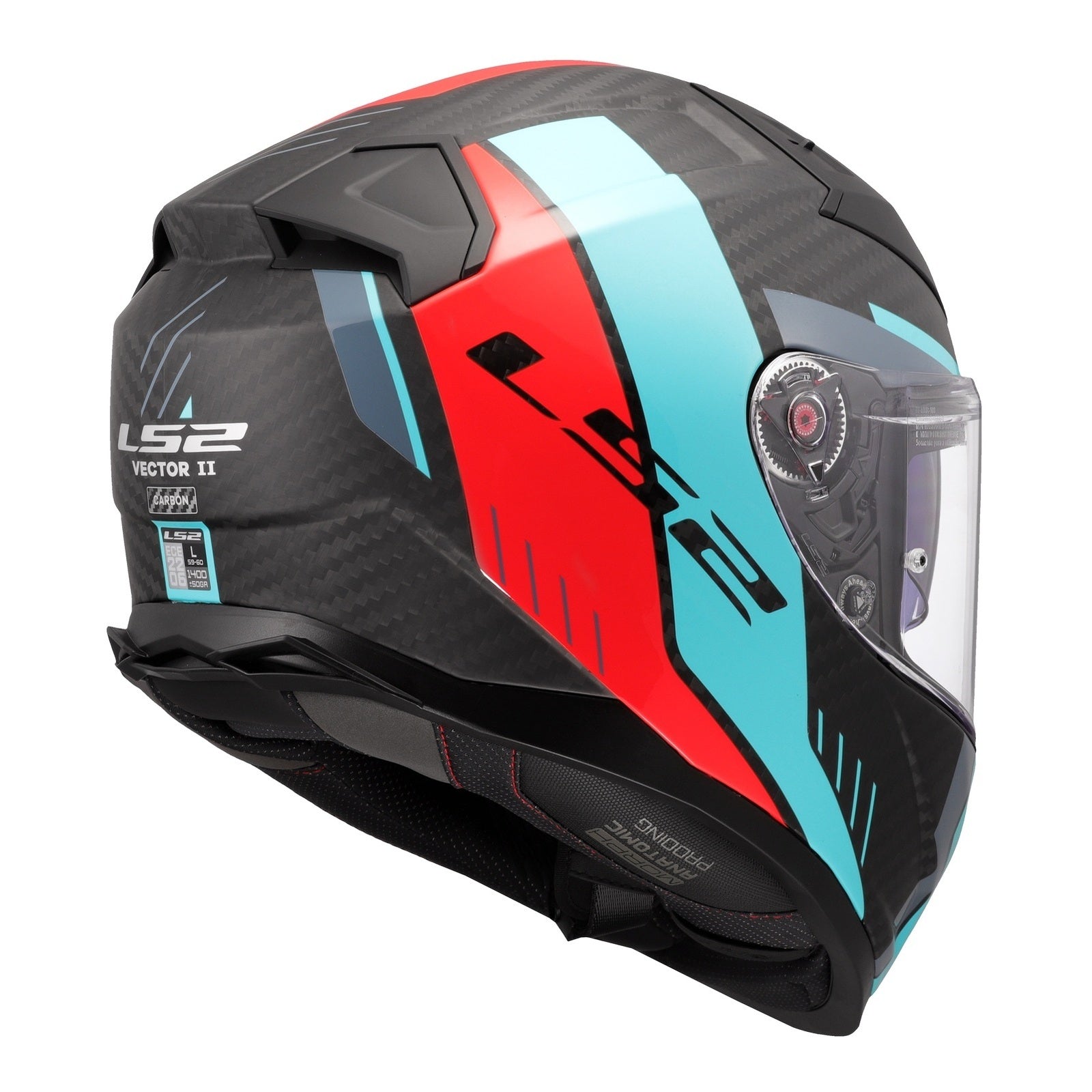 LS2 FF811 Vector II Carbon Grid Helmet - Red / Cyan (M) LS2FF811CGRCM#