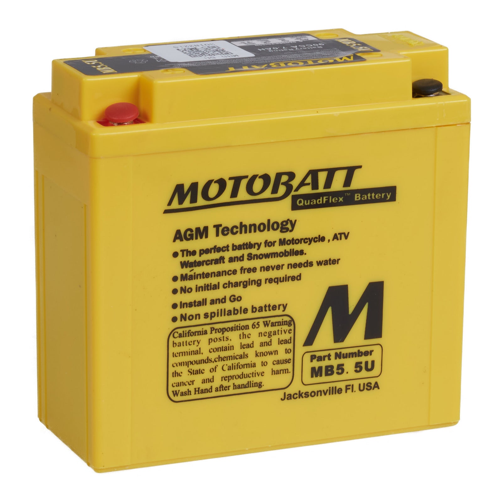 Motobatt Battery Quadflex 12V AGM For Yamaha YZF R125 2008-2013 MB55U#