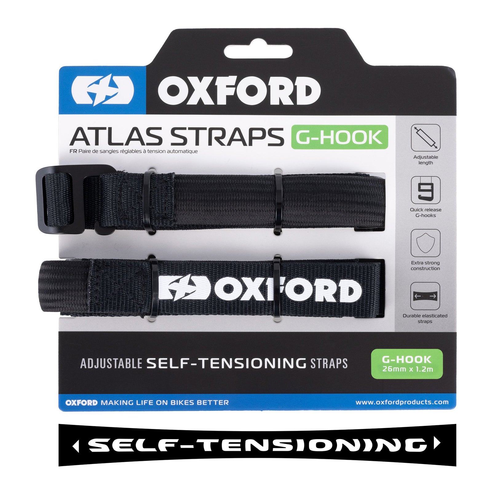 Oxford Atlas G-Hook 26mm X 1.2m Black (Pair) OXOX306#