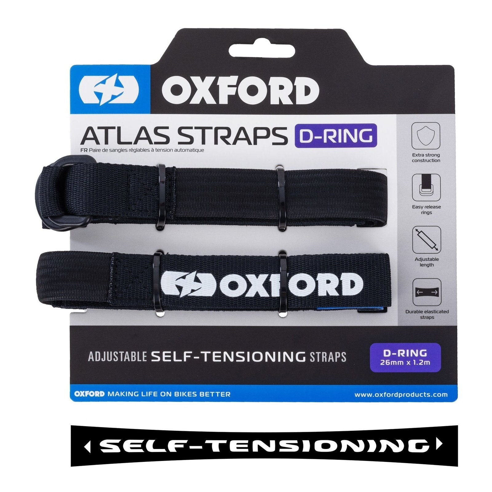 Oxford Atlas D-ring 26mm X 1.2m Black (Pair) OXOX324#