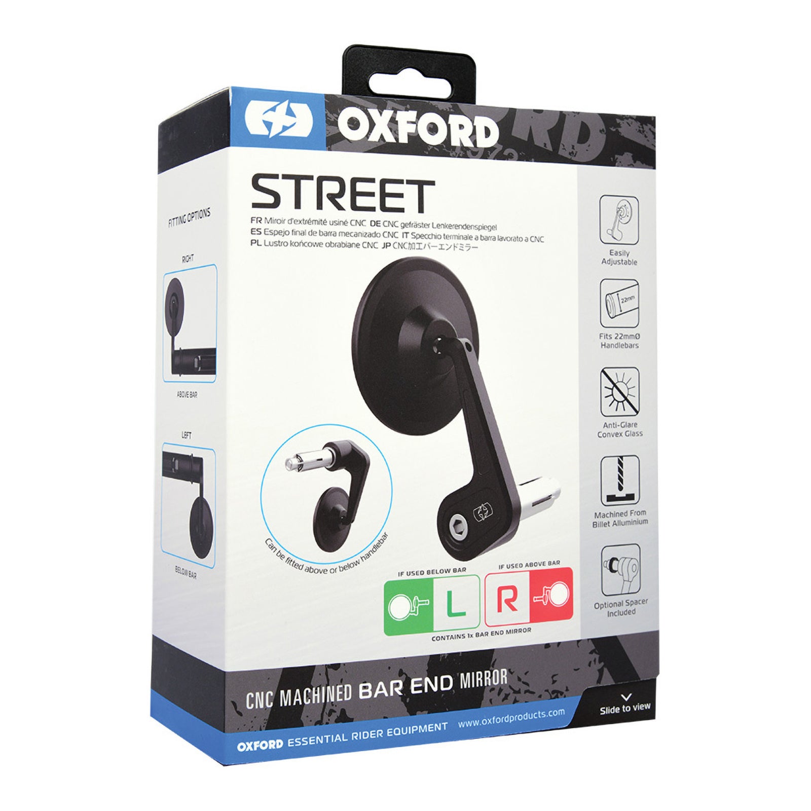 Oxford Street Billet Alloy Bar End Mirror Right - Black OXOX536#