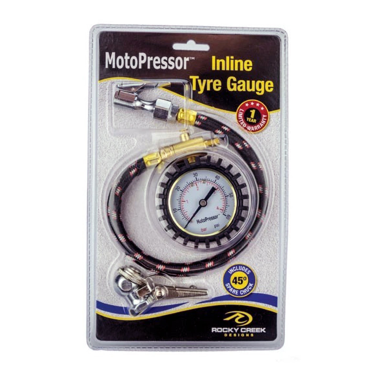 Rocky Creek MotoPressor Tyre Gauge with Spare Chuck RC4416#