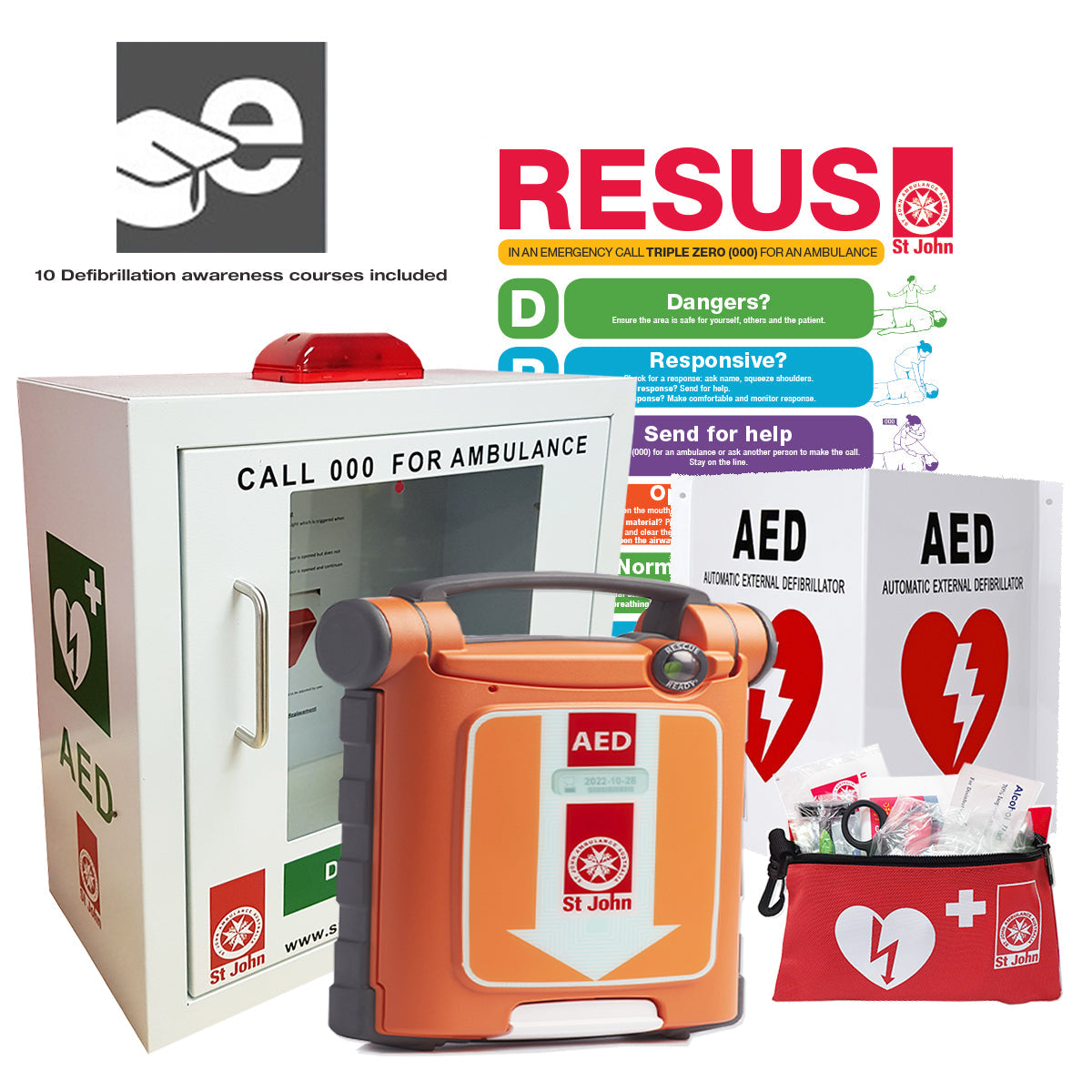 ST JOHN G5 FA Saver Defibrillator with Cabinet AED Bundle #888G5CAB