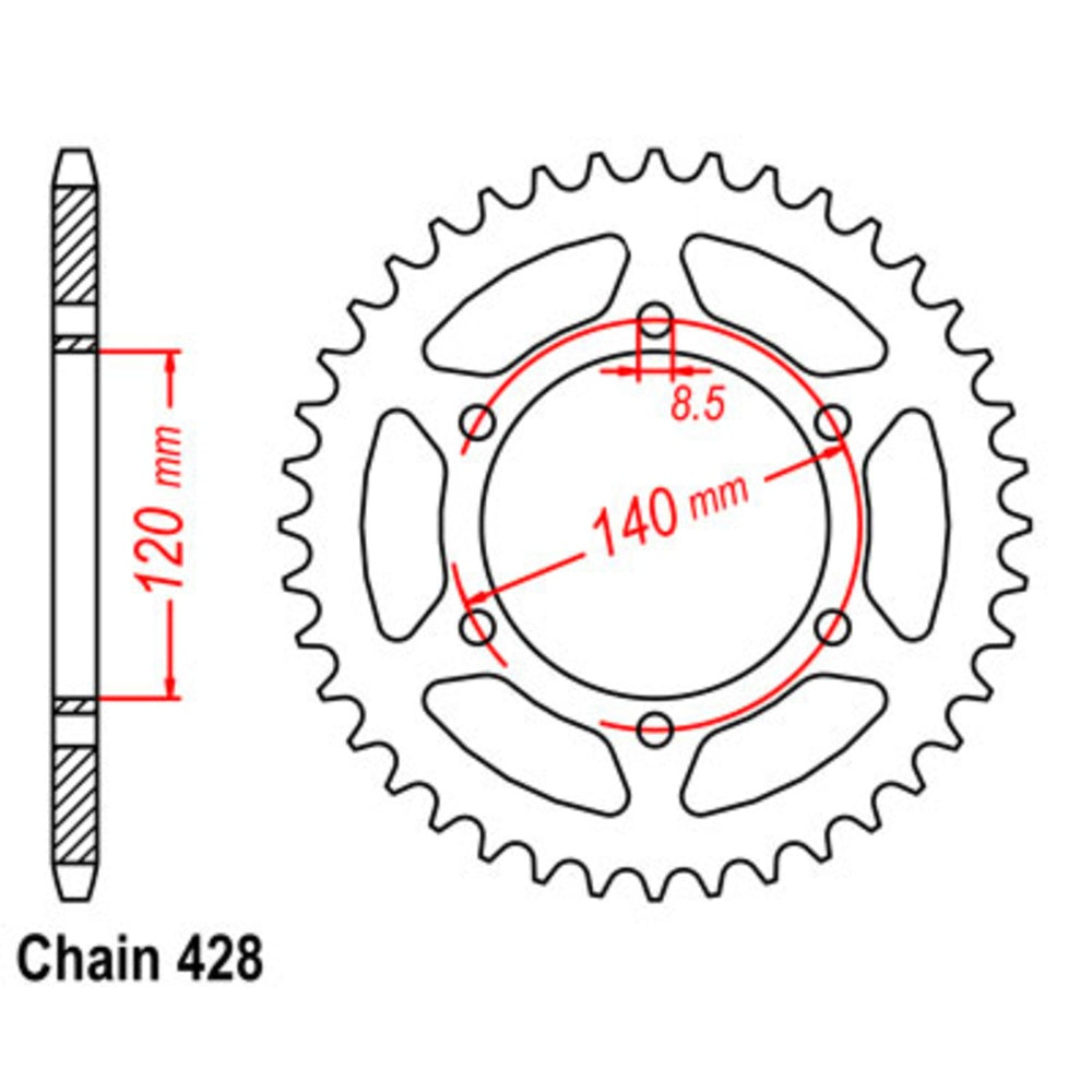 SUPERSPROX 53T Sprocket Steel - Rear For KAWASAKI KV125, KE175, KV175 11-070-53