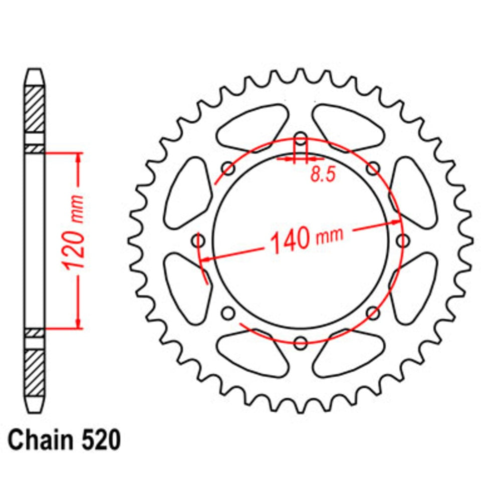 MTX 44T Sprocket Steel-Rear For KAWASAKI KLR650, KLR650 TENGAI, KLE500 11-186-44