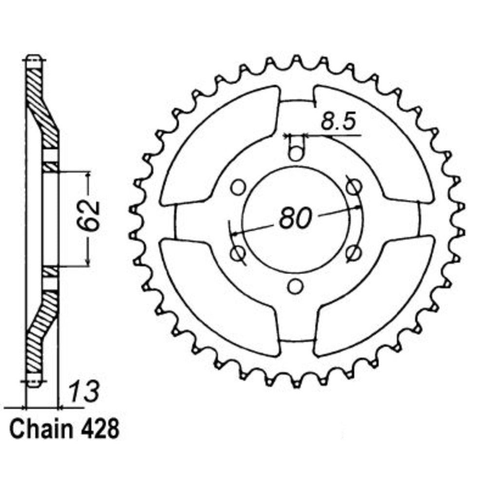 SUPERSPROX 45T Sprocket Steel-Rear For YAMAHA XT250 225CC, XT225 SEROW 11-1KH-45