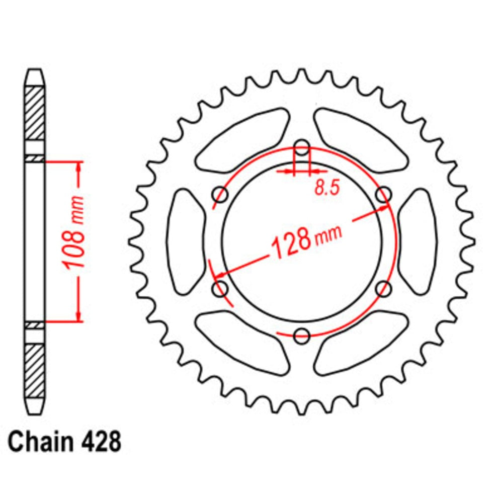 SUPERSPROX 53T Sprocket Steel - Rear For SUZUKI DR100, TS125ER, DF125 11-487-53