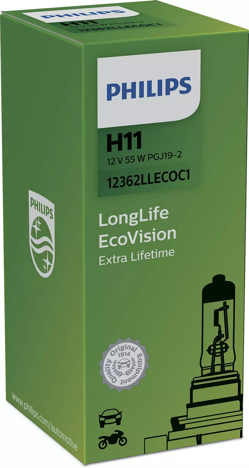 New Philips Globe H11 12V 55W Single Box Longlife Eco Vision (12362Llecoc1)
