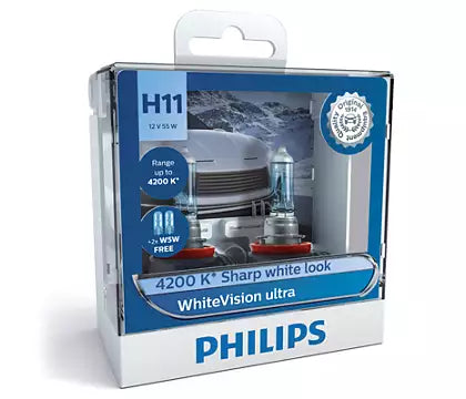 New Philips Globe H11 W5W 55W Twin Pack White Vision Ultra (12362Wvusm)