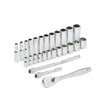 New Milwaukee 1/4In Drive 28Pc Ratchet & Socket Set - Metric - 48229504