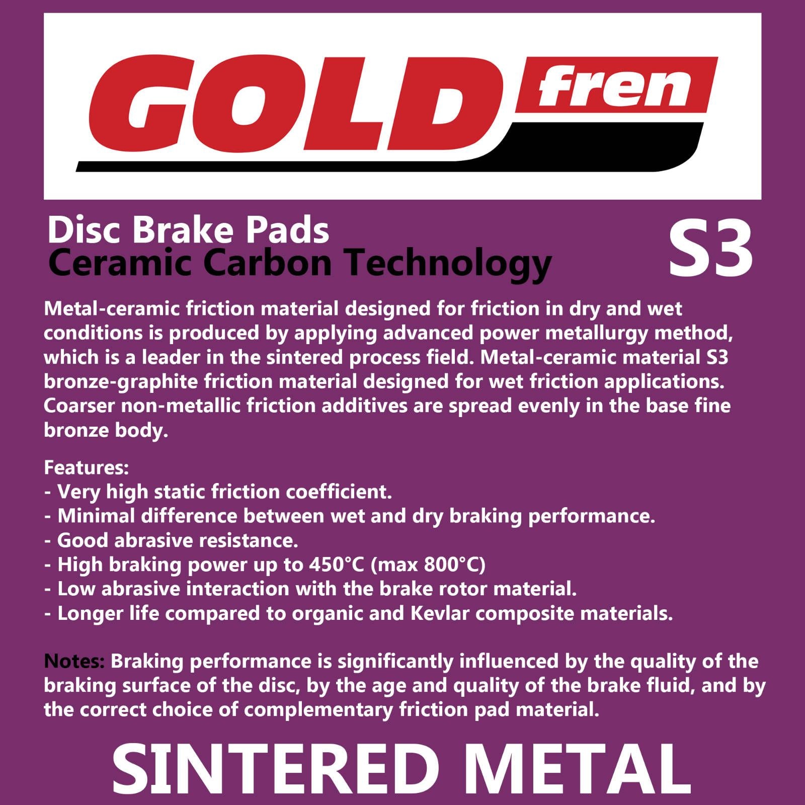 New GOLDFREN Brake Pad - S3 Sintered Sports (PBPH328) #GF200S3