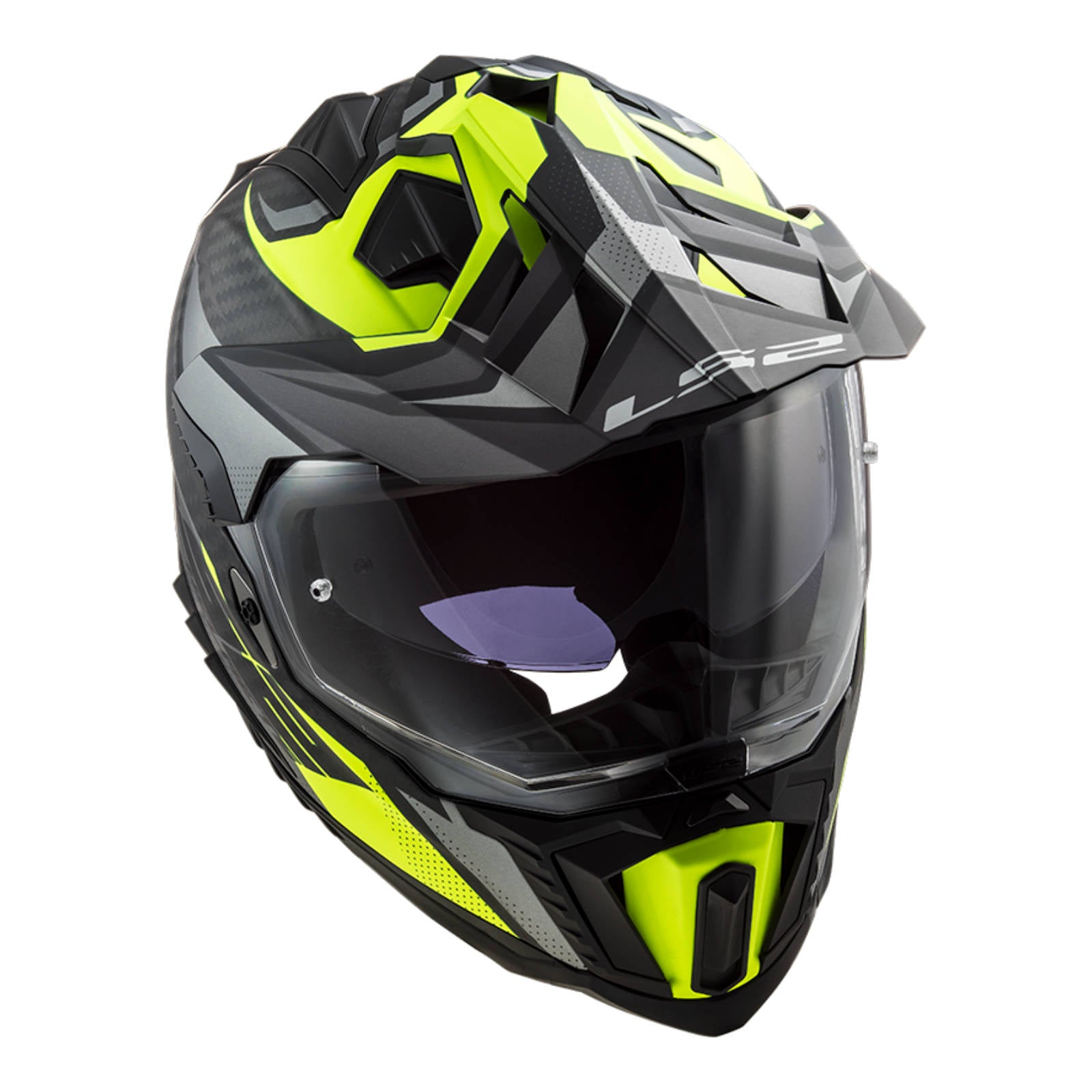 New LS2 Explorer Carbon Focus Helmet - Matte Titanium / Hi-Vis Yellow (S)