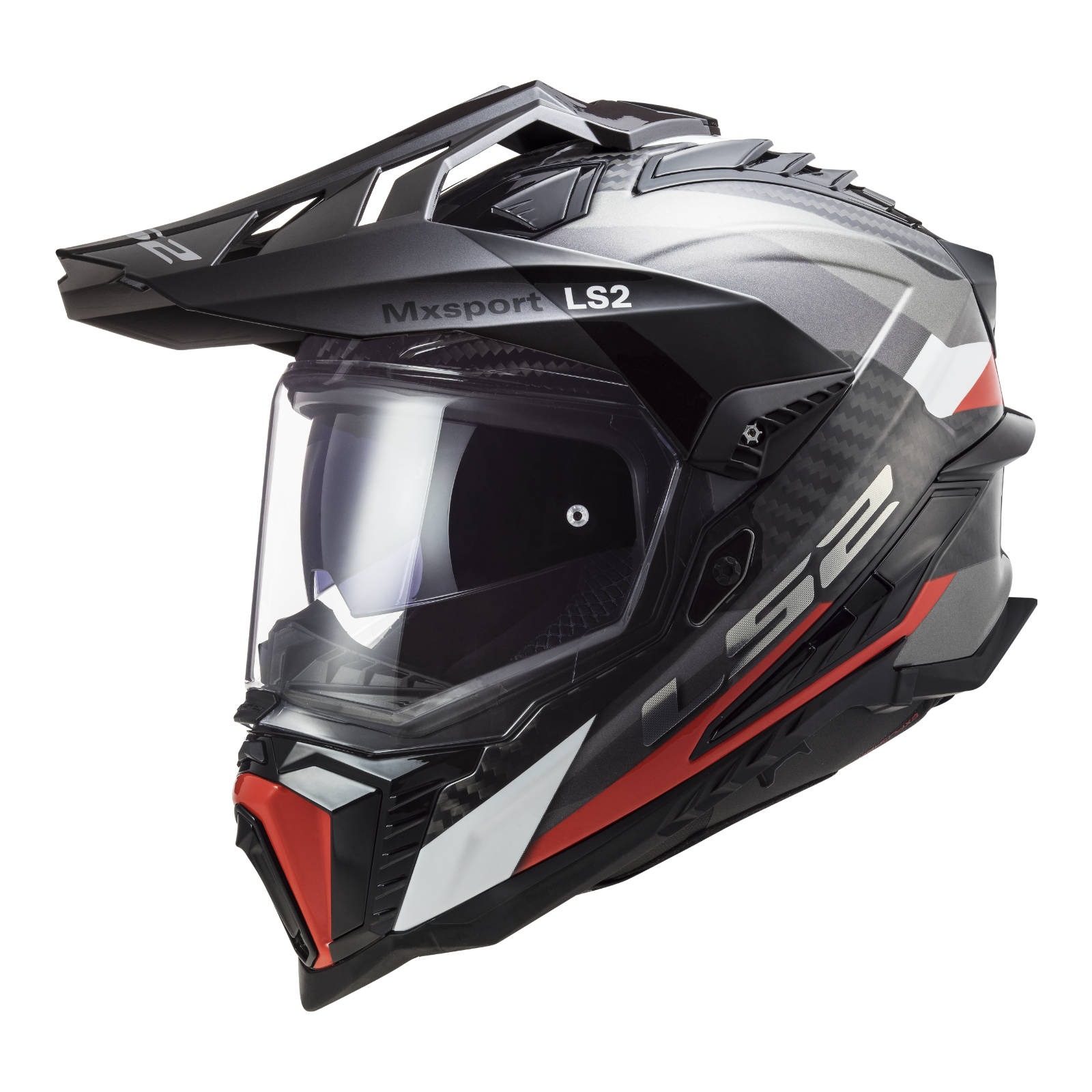 New LS2 Mx701 Explorer Carbon Frontier Helmet - Titanium / Red (Xl) LS2MX701EXPCTITRXL