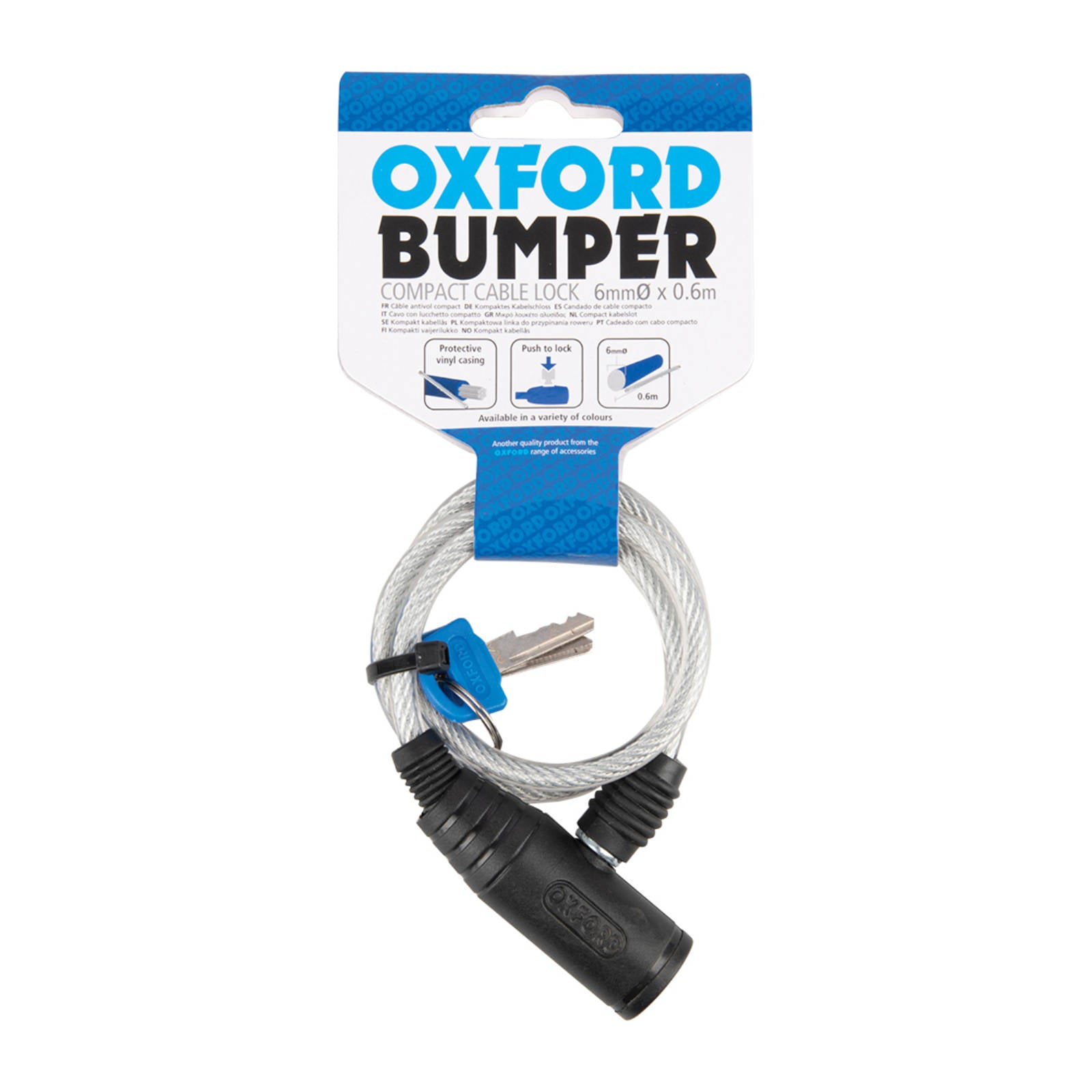 New OXFORD Bumper Cable Lock Clear 6mm x 600mm #OXOF01