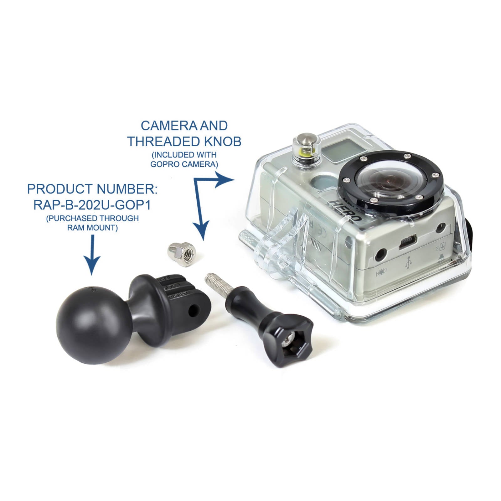 New RAM MOUNTS Action Camera Universal Ball Adapter #RAPB202UGOP1